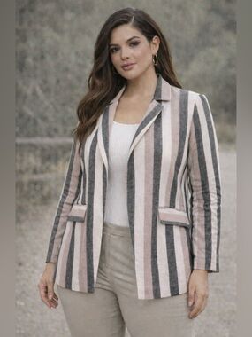 VENUS Striped Linen Blazer Womens Beige Pink Gray Lightweight Jacket Size 16